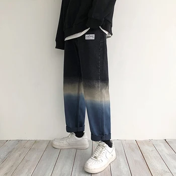 2020 jesień męskie stopniowa zmiana koloru luźne bluzki czarny Homme denim, klasyczny styl kieszeń cargo spodnie Męskie rozmiar M-2XL
