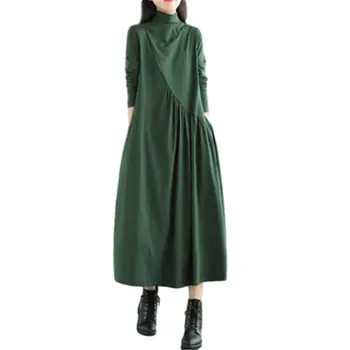 2020 kobieca sukienka z długim rękawem, jesień nowy retro wolny Dziki połowa wysoki kołnierz sukienka średniej długości kobieta w ciąży odzież 4XL y256