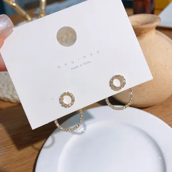 2020 Koreański Prosty Podwójny Krąg Złoty Kolor Metalu Rhinestone Spadek Kolczyki Dla Kobiet Moda Małe Pendientes Delikatne Kolczyki