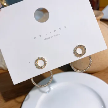 2020 Koreański Prosty Podwójny Krąg Złoty Kolor Metalu Rhinestone Spadek Kolczyki Dla Kobiet Moda Małe Pendientes Delikatne Kolczyki