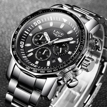 2020 LIGE Top Brand Luxury Mens Zegarki Full Steel Watch Male Military Sport Wodoodporny Watch Men zegarek kwarcowy Relogio Masculino