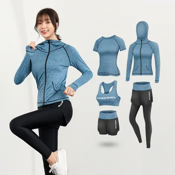 2020 Moda Joga Zestawy Do Biegania Kobiety 5 Szt. Zestaw Szybko Suche Patchwork Odzież Sportowa Damska Fitness Siłownia Odzież Dres