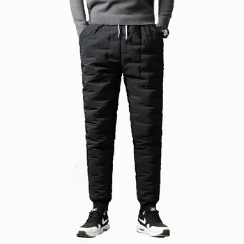 2020 męskie zimowe casual elastyczne pióro bawełniane spodnie sznurowane odzież młodzieżowa modne cienkie nogi ciepłe puchowe poduszki bawełniane spodnie