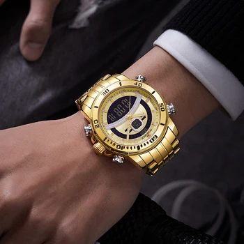 2020 NAVIFORCE męskie złoty zegarek moda sport ze stali nierdzewnej cyfrowy led zegarek męski chronograf, wodoodporny Relogio Masculino