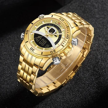 2020 NAVIFORCE męskie złoty zegarek moda sport ze stali nierdzewnej cyfrowy led zegarek męski chronograf, wodoodporny Relogio Masculino