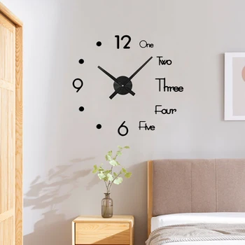 2020 New DIY Large Wall Clock Modern Design 3D Wall Sticker Clock Silent Home Decor Living Room Quartz Needle Clock Sticker