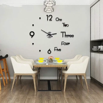 2020 New DIY Large Wall Clock Modern Design 3D Wall Sticker Clock Silent Home Decor Living Room Quartz Needle Clock Sticker