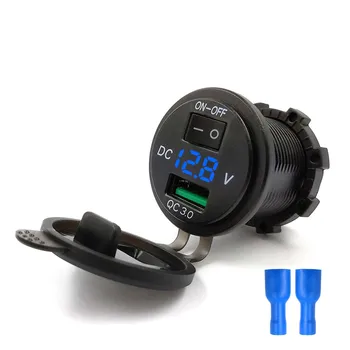 2020 New Quick Charge 3.0 USB Car Charger Socket LED Voltmeter Switch For Car Marine, ATV