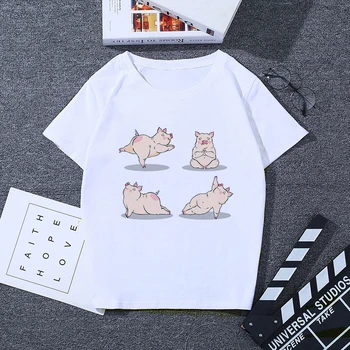 2020 New Summer Harajuku Funny Tshirt Cute Pig Sport Print Short Sleeve Tops & Tees Fashion Casual White T Shirt Ropa Mujer
