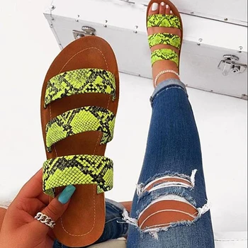2020 new women flip flop snake double layer sandals flat bottom ladies beach shoes outdoor travel fashion wild student slippers