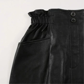 2020 Nowa Dostawa Spódnice Damskie Skóra Naturalna Elastyczny Pas Czarny Mini Casual Korea Moda Kobiety Prawdziwa Skóra Owcza Sexy Spódnica