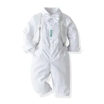 2020 nowa jesienno-zimowa odzież Baby Kids formalny ślub Urodziny garnitur książę komplet koszulka + spodnie 2szt Biały 1-3-6 lat