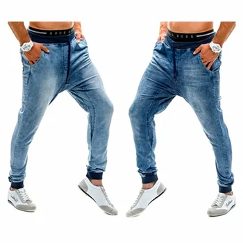 2020 nowe elastyczne dżinsy z wysokim stanem, europejskie i amerykańskie gwintowane spodnie do biegania dla mężczyzn patchwork luźne dżinsy