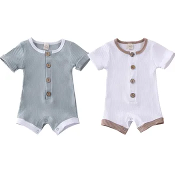 2020 nowe gorące noworodków niemowląt chłopców dziewcząt ubrania żebrowane solidne suwaki kombinezon z krótkim rękawem letni strój 0-18 m