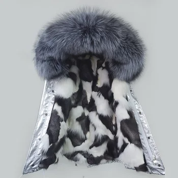 2020 Nowe Kobiety Zima Srebro Naturalny Lisie Futro Podszewka Srebrny Płaszcz Ogromny Raccoon Fur Collar Kurtka Kurtki Parki Darmowa Wysyłka