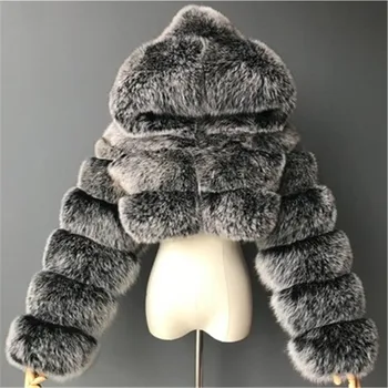 2020 nowe zimowe ciepłe futrzane płaszcze ze sztucznego futra kurtki Damskie wysokiej jakości fałszywych futra krótkie kurtki z kapturem zimowa futro kurtka 952