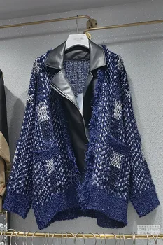 2020 nowy damski ciepły sweter z dzianiny damska kratkę patch z imitacji skóry sweter damski z dzianiny rozmiar plus koreańskiej odzieży LT642S50