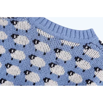 2020 Nowy Jesienny Damski Sweter Owce Kreskówka Żakardowe Sweter O-Neck Z Długim Rękawem, Sweter, Moda Casual Damskie Topy
