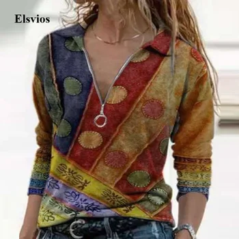 2020 Nowy Krajobraz Wydruku Bluzka Koszula Jesień Vintage Sweter Z Długim Rękawem Topy Biuro Lady Elegancki V Neck Temat Blusas Plus Size