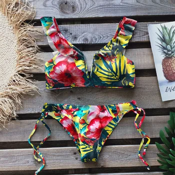 2020 Nowy Seksowny Z Niskiej Talii Brazylijski Zestaw Bikini Kobiety Stałe Biquini Kobiecy Dekolt Bikini Strój Kąpielowy Push Up Strój Kąpielowy Strój Kąpielowy