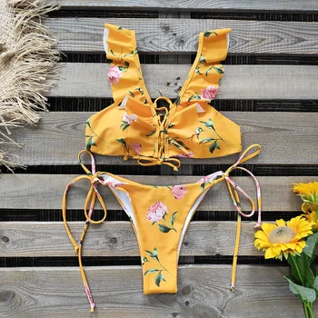 2020 Nowy Seksowny Z Niskiej Talii Brazylijski Zestaw Bikini Kobiety Stałe Biquini Kobiecy Dekolt Bikini Strój Kąpielowy Push Up Strój Kąpielowy Strój Kąpielowy