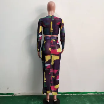 2020 Sexy Colorful Two Piece Set V-neck opaska elegancki 2 szt. Zestaw dla kobiet z pełnym rękawem i długie spódnice letnie zestawy