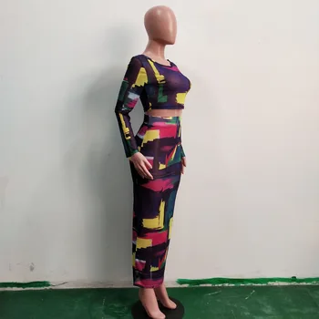 2020 Sexy Colorful Two Piece Set V-neck opaska elegancki 2 szt. Zestaw dla kobiet z pełnym rękawem i długie spódnice letnie zestawy