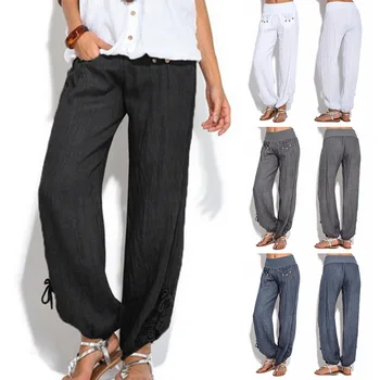 2020 spodnie nowe kobiety wolne Wysoka talia bawełna bielizna spodnie stałe kobiety Lato Jesień moda casual spodnie Damskie гимпанты
