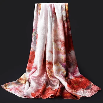 2020 Wiosna natura jedwabny szalik kobiety luksusowej marki chiński print duże Szale deformuje Foulard Femme prawdziwe jedwabne szale 110*190 cm