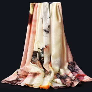 2020 Wiosna natura jedwabny szalik kobiety luksusowej marki chiński print duże Szale deformuje Foulard Femme prawdziwe jedwabne szale 110*190 cm
