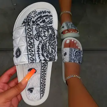 2020 Women Bandana Slides Woman Graffiti Slippers Women ' s Open Toe Flats damska miękkie obuwie domowe hurtowa Drop Shipping
