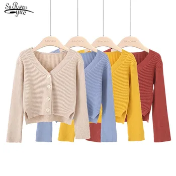 2020 zima nowy damski sweter przycisk sweterek casual, cienki sweter z dzianiny sweter kobiety V neck odzież Damska Pull Femme 12036