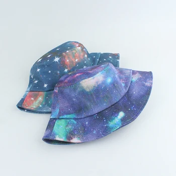 2021 Fashion Galaxy And Stars Printed Bucket Hats For Women Men Panama Summer Sun Protection Hat Bob Homme Fishing Cap