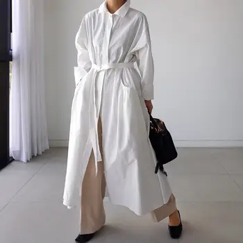 2021 jesień elegancki jednolity pas koszula Sukienka ZANZEA codzienna praca pr sukienkę kobiety płaszcz z długim rękawem Maxi Vestidos damski szlafrok