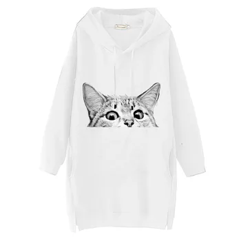 2021 kobiety kreskówka kot drukowania z długim rękawem Split bluza sweter top kobiety bluzy moda sudadera mujer