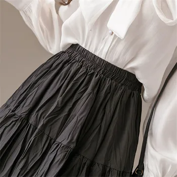 2021 Kobiety Zima Długa Spódnica Tiul Wysoka Talia Falbanki Białe Plisowane Spódnice Gotycki Czarny Eyüp Femme Spódnica Saia Midi Faldas Dziewczyny