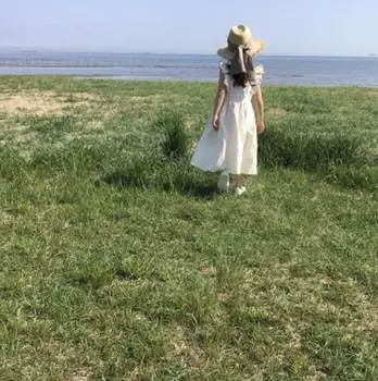 2021 koreańskie sukienkę dla dziewczyn lniane sukienki bez rękawów, na szelkach dla dzieci jesień plac biała odzież do wypoczynku nad morzem