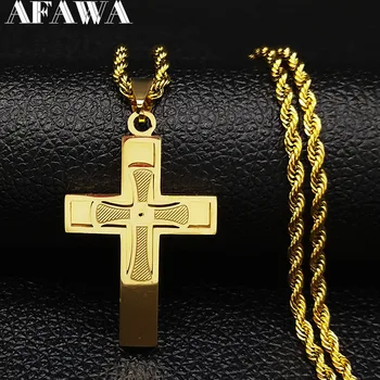 2021 moda duże długi naszyjnik ze stali nierdzewnej dla mężczyzn złoty kolor Jezus krzyż naszyjnik łańcuch Biżuteria kolye erkek N1172S03