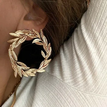 2021 moda element hiperboliczny Złoty liść koło kolczyki pręta dla kobiet srebro 925 srebro biżuteria dla dziewczyn gorące akcesoria