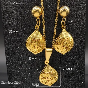 2021 moda krople wody ze stali nierdzewnej zestaw biżuterii ślubnej kobiety złoty kolor kolczyki naszyjnik zestawy biżuterii juego de joyas S1370S01