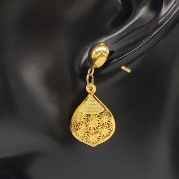 2021 moda krople wody ze stali nierdzewnej zestaw biżuterii ślubnej kobiety złoty kolor kolczyki naszyjnik zestawy biżuterii juego de joyas S1370S01