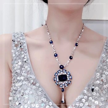 2021 moda luksus niebieski krople wody naszyjnik kobiet wysokiej jakości online Czerwony taniec partii genialny kwiat kształt marki biżuterii