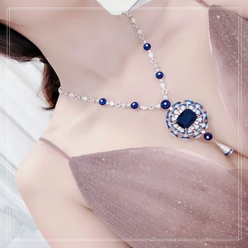 2021 moda luksus niebieski krople wody naszyjnik kobiet wysokiej jakości online Czerwony taniec partii genialny kwiat kształt marki biżuterii