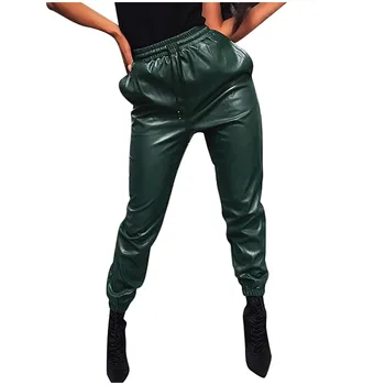 2021 Modne Spodnie Dla Kobiet Faux Skóry Vintage, Seksowna, Wysoka Talia Elastyczna Koronka Casual Impreza Uliczna, Odzież Długie Spodnie