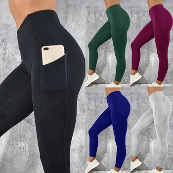 2021 Neue Sexy Fitness Women Gym Leggings Push Up High Waist Pocket Workout Slim Leggins Fashion Casual Mujer Ołówek Spodnie