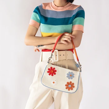 2021 nowy Lady podróży proste płótno PU ramię torba na zakupy kobiet designerska torebka torba na ramię dla kobiet rumianek kwiat torby