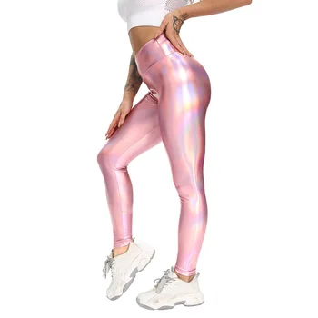2021 Nowy Push Up Różowy Skórzany Joga Spodnie Siłownia Ubrania Treningu Legginsy Sportowe Sportowe Spodnie Kobiety Wysokiej Talii Fitness Ołówek Legginsy
