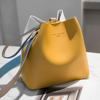 2021 nowy sztuczna skóra torby kobiety wiadro projektant torby na ramię odzież damska duża pojemność żółty Crossbody Messenger torby