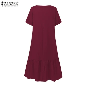 2021 ZANZEA Summer Women Sukienka sukienkę świąteczne kieszenie stałe sukienka z krótkim rękawem casual kaftan Vestidos O-neck Robe Femme 5XL