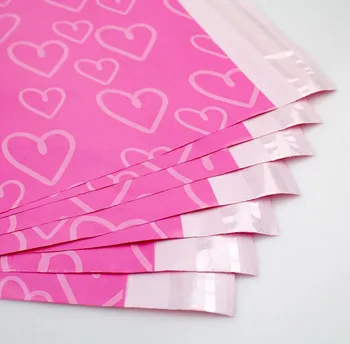 20szt Poli koperty pocztowe dostawa koperty, torby klej Różowe serce kochał torby do przechowywania 11X16.5 cali 28X42cm